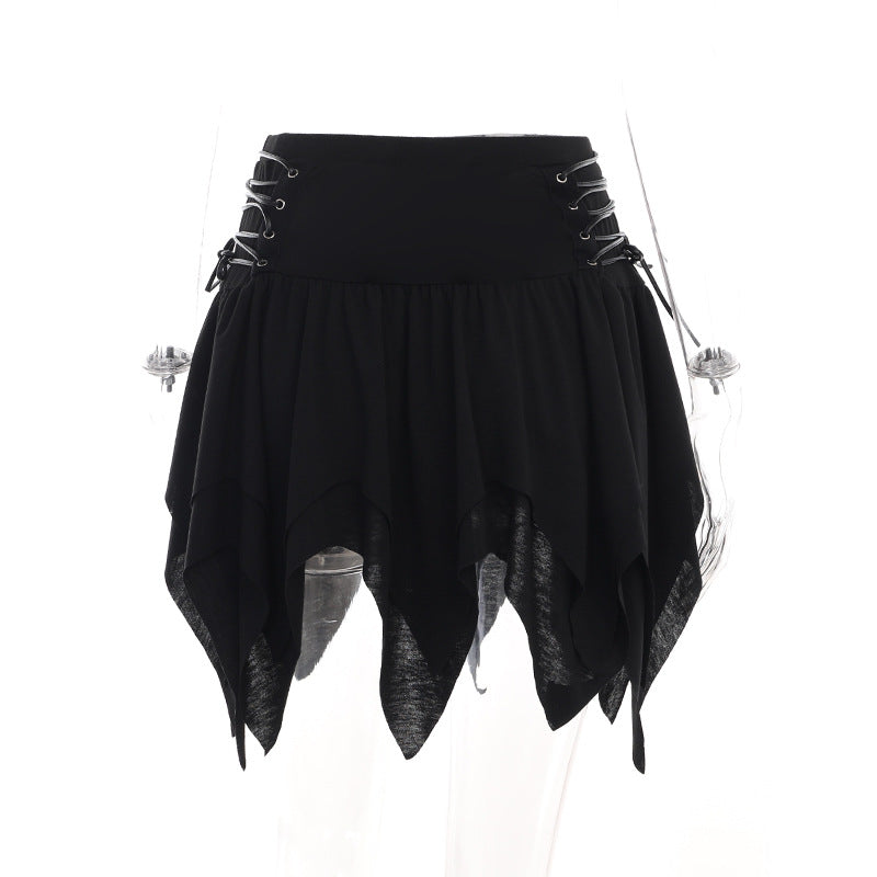 High Waist Adjustable Irregular Burnt Flower Skirt -  Dark Fashion Versatile Short Skirt