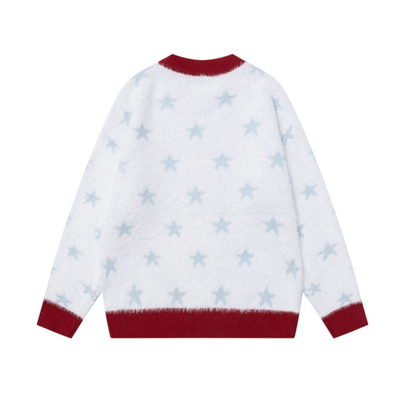 Anime Cartoon Crewneck Sweater – Loose Fit Color-Blocked Top