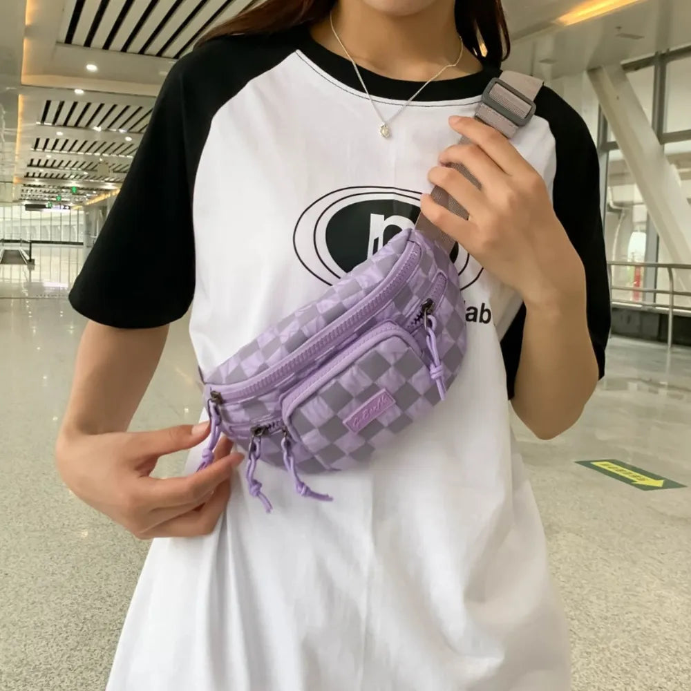 Harajuku Checkered Adjustable Strap Crossbody Bag