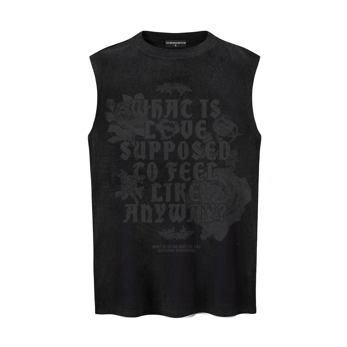 Rose Text Printed Vest — Harajuku Style Cotton-Blend Loose Fit Vest