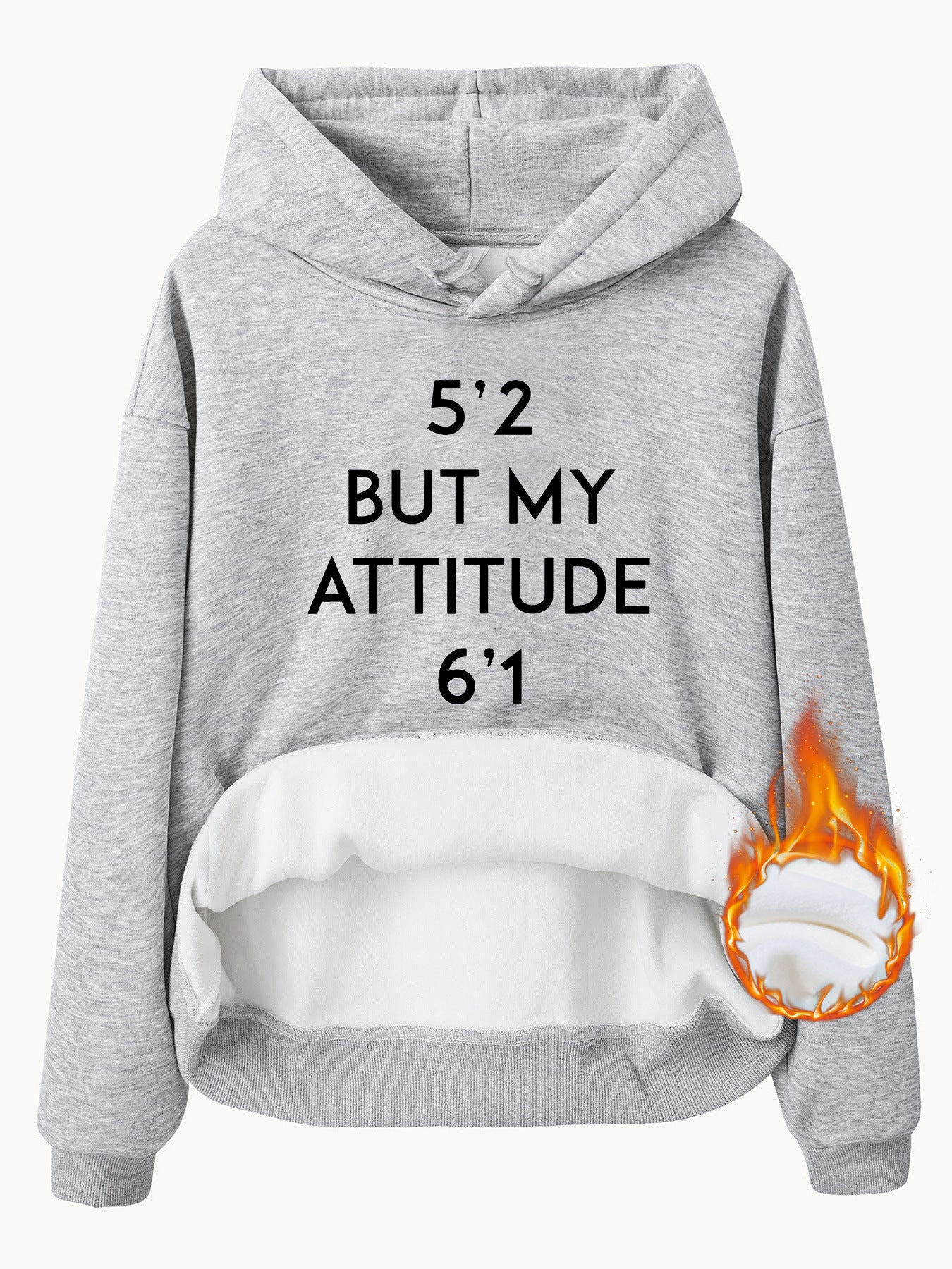 Pocket Hooded Long Sleeve Fleece Sweatshirt with Attitude Print
