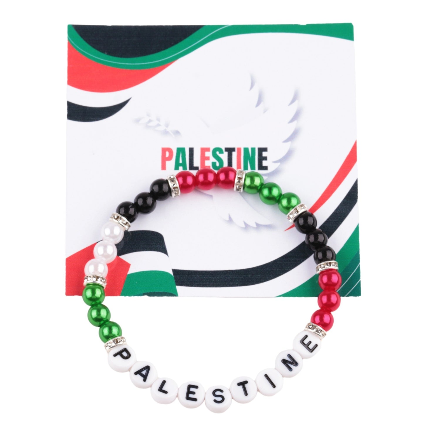 Palestine Flag Color Matching Silver Beads Bracelet
