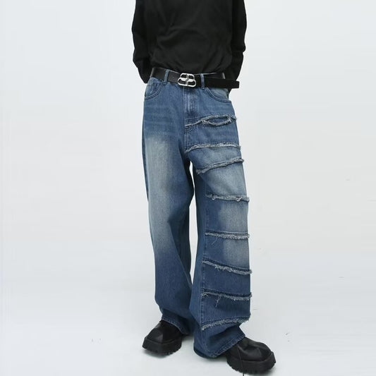Harajuku Style Patchwork Jeans - Unisex Wide Leg Pants