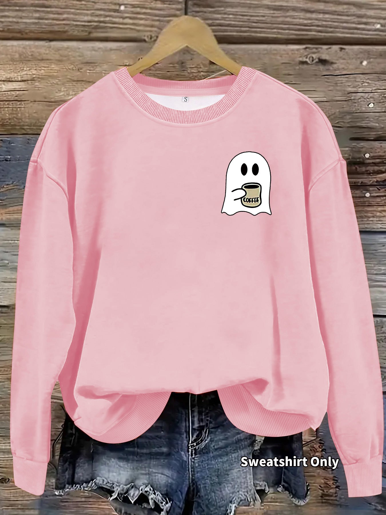 Casual Round Neck Long Sleeve Sweatshirt with Ghost Print