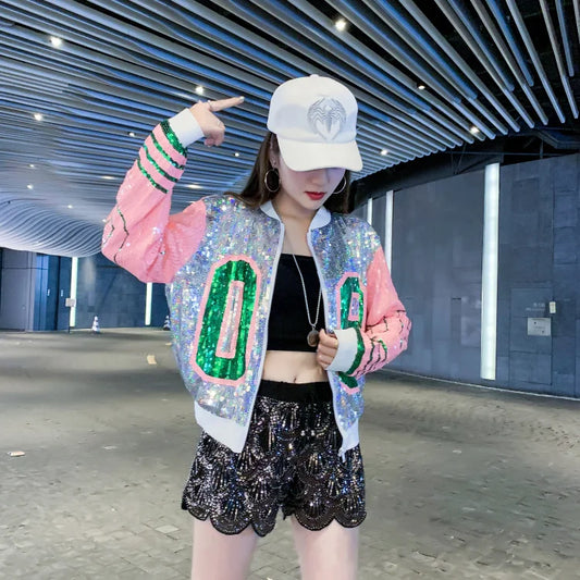 Harajuku Style Sequin Patchwork Jacket for Women