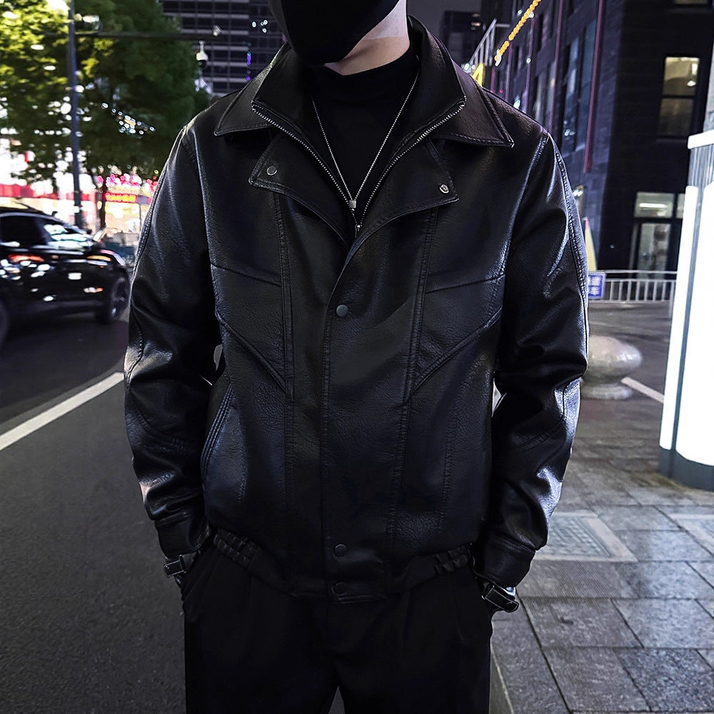 Faux Two-Piece Men's Leather Jacket Quality Cool Leather Coat