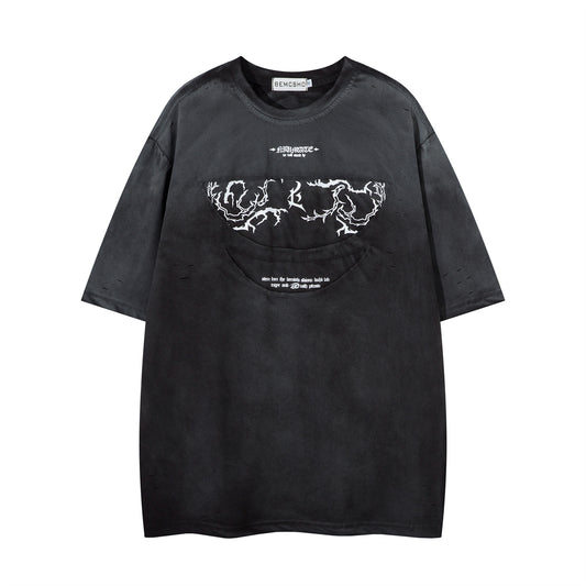 Harajuku Style Lightning Print Short Sleeved T-Shirt