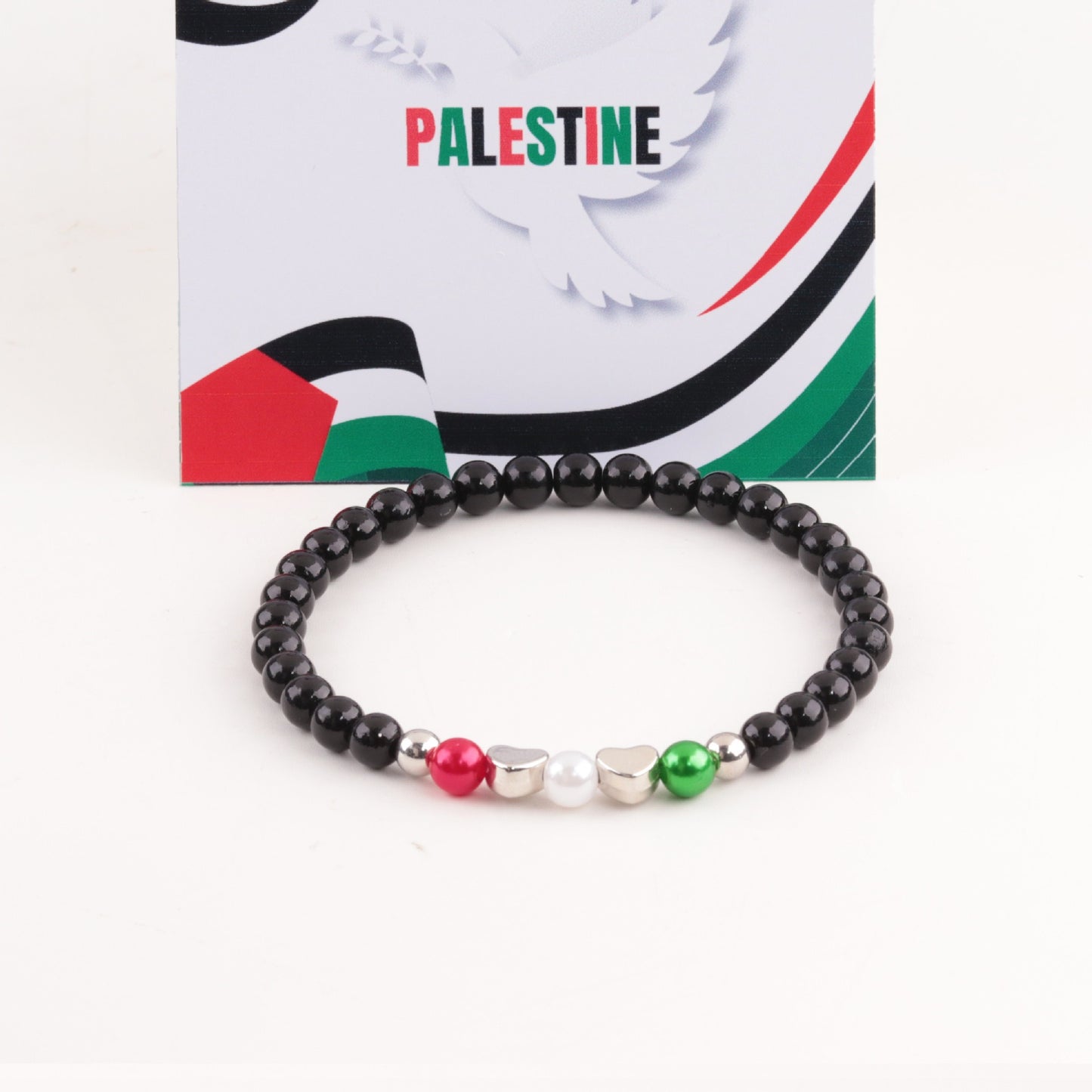 Palestine Flag Color Matching Silver Beads Bracelet