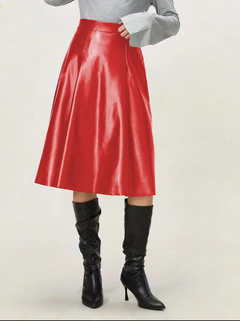 High Waist Midi Skirt with Zipper Closure