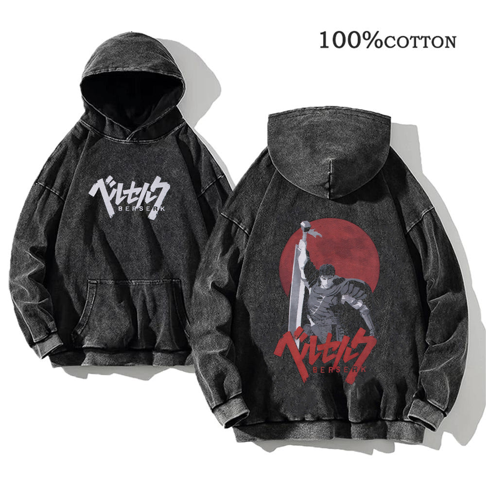 Printed Retro Clothing Cotton Hoodie Casual Washed Hooded Pullover