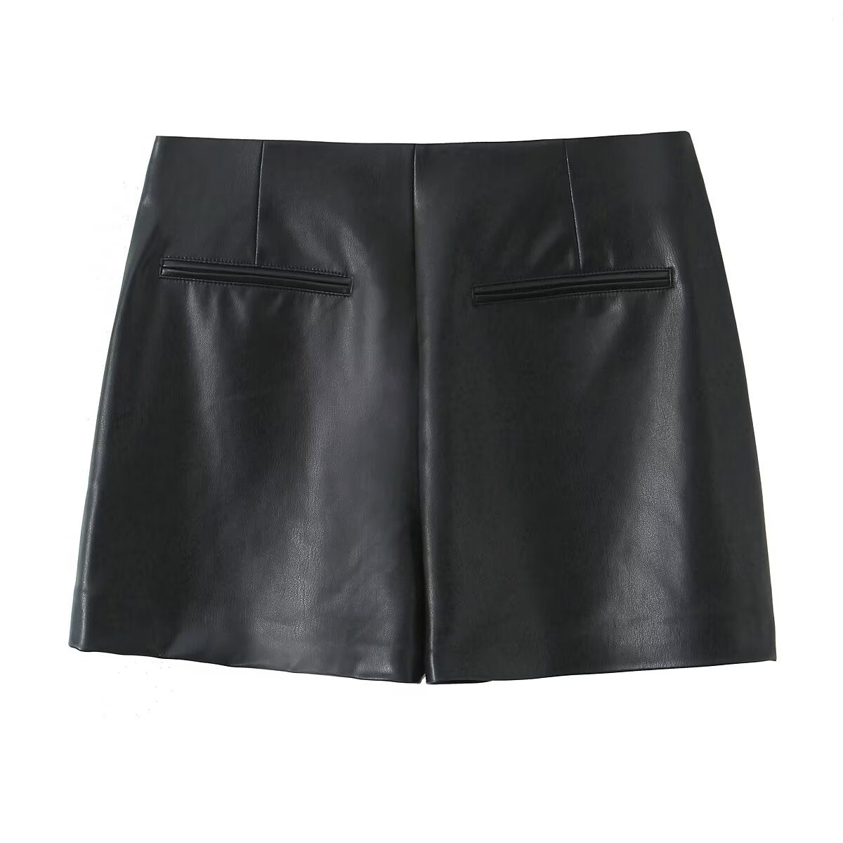 Simple and Versatile Solid Color Faux Leather High-Waisted Skirt Pants
