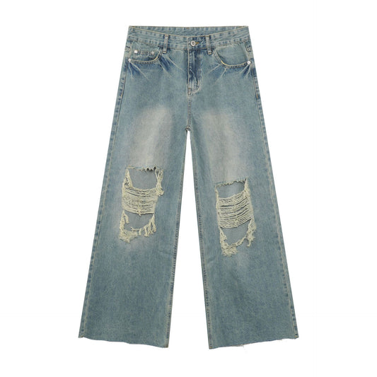 Harajuku Style Distressed Fringe Wide Leg Jeans for Men