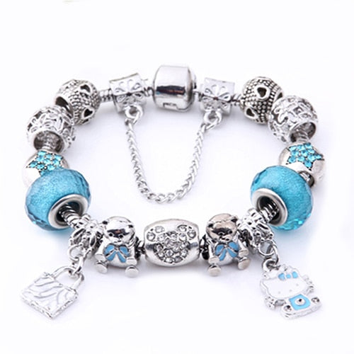 925 Silver Kitty Cat Charm Bracelet for Harajuku Style