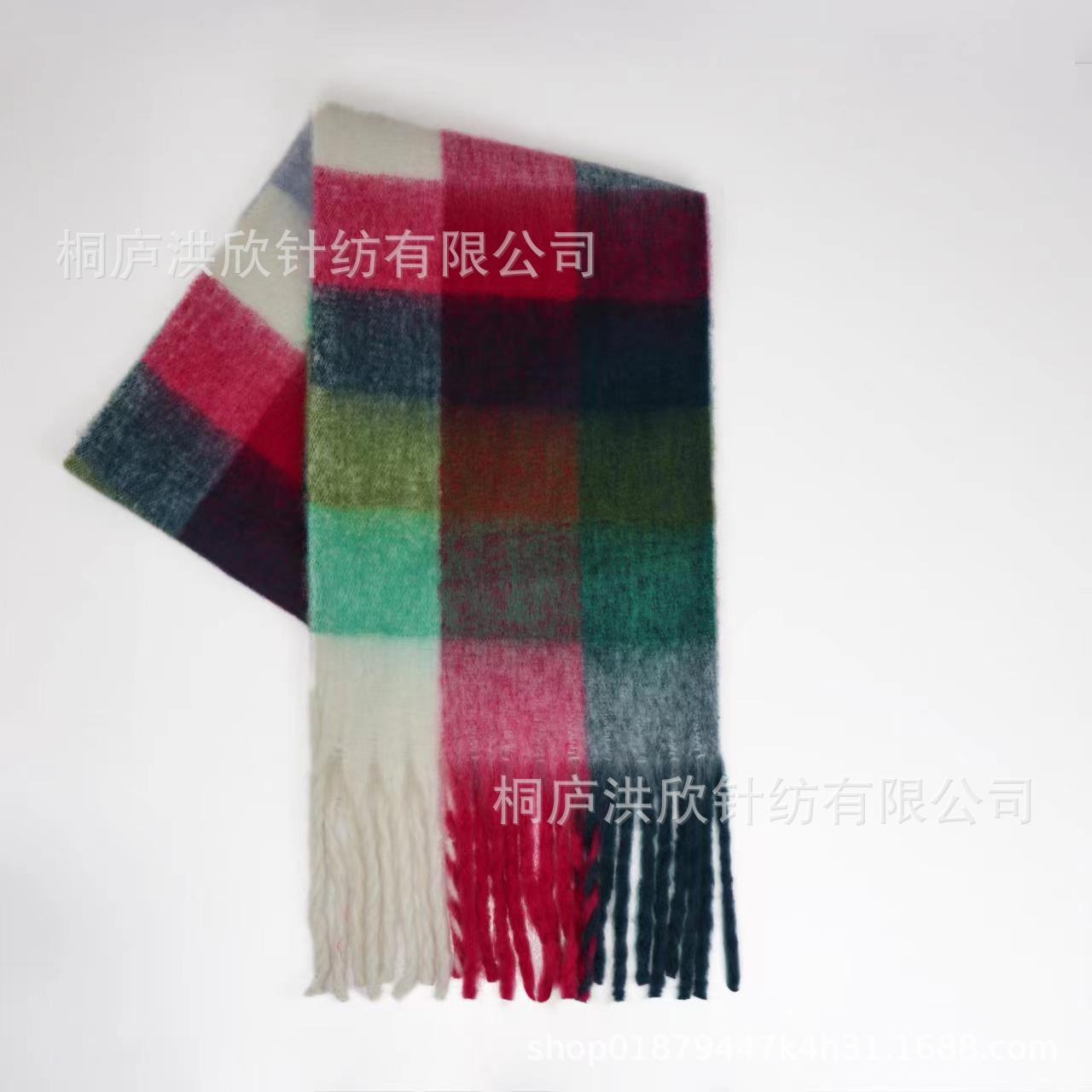 Rainbow Plaid Tassel Scarf for Autumn & Winter