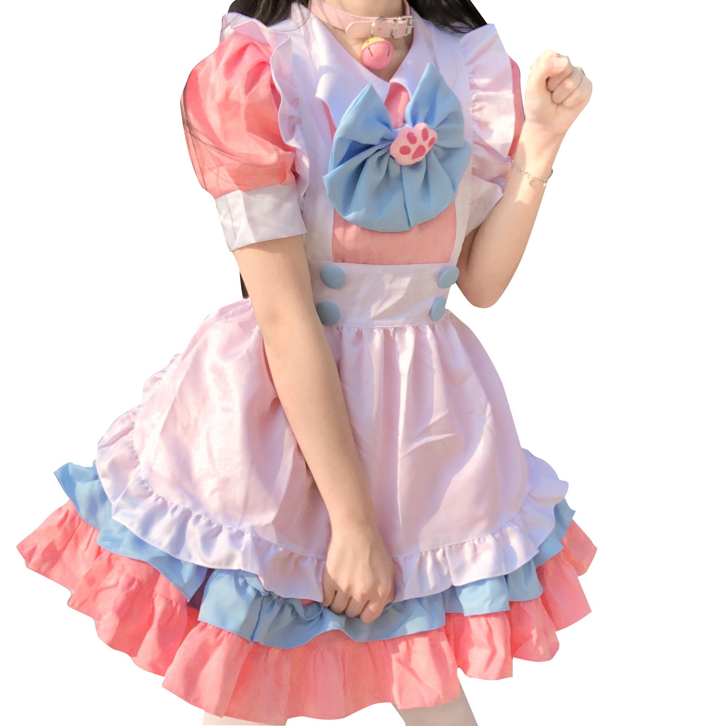 Cute Pink Maid Costume Style Daily Lolita Dress Set for Women