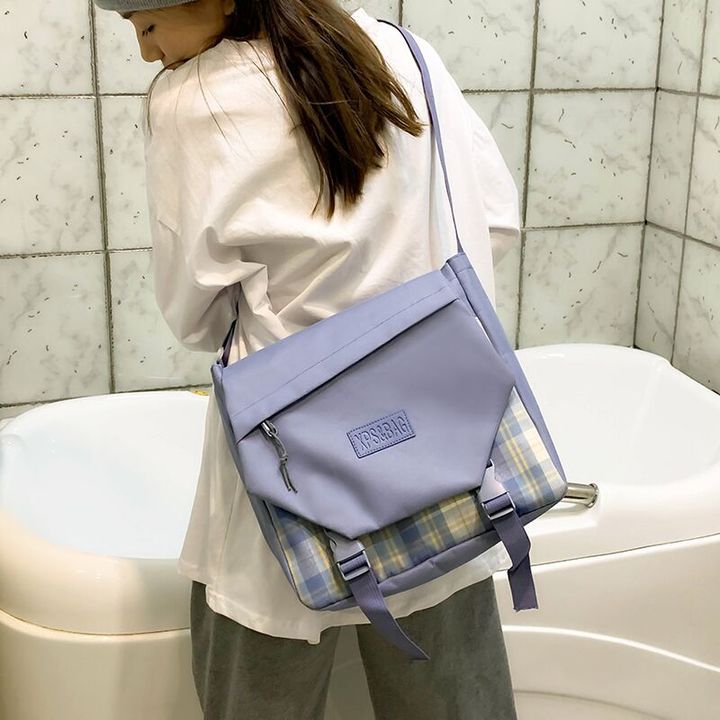 Harajuku Style Canvas Bag - Large Capacity Plaid Cloth Bag
