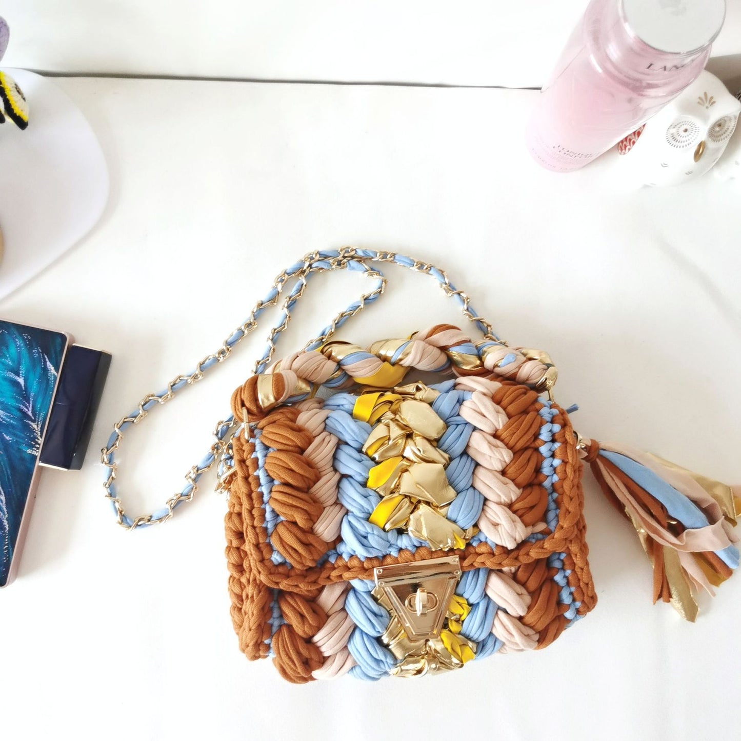 Harajuku Chic Hand-Woven Crossbody Bag with Chain