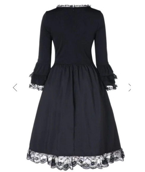 Vintage Elegant Lace-Up Gothic Retro Party Dress for Women – Gothic Punk Style with Long Flare Sleeves and Sexy Black Mesh Design
