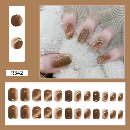 Warm Brown & White Double Spell Nail Manicure Patch