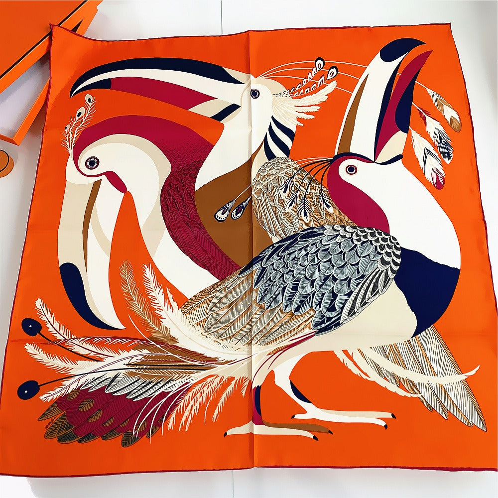 Artistic 90cm Cartoon Bird Feather Square Scarf