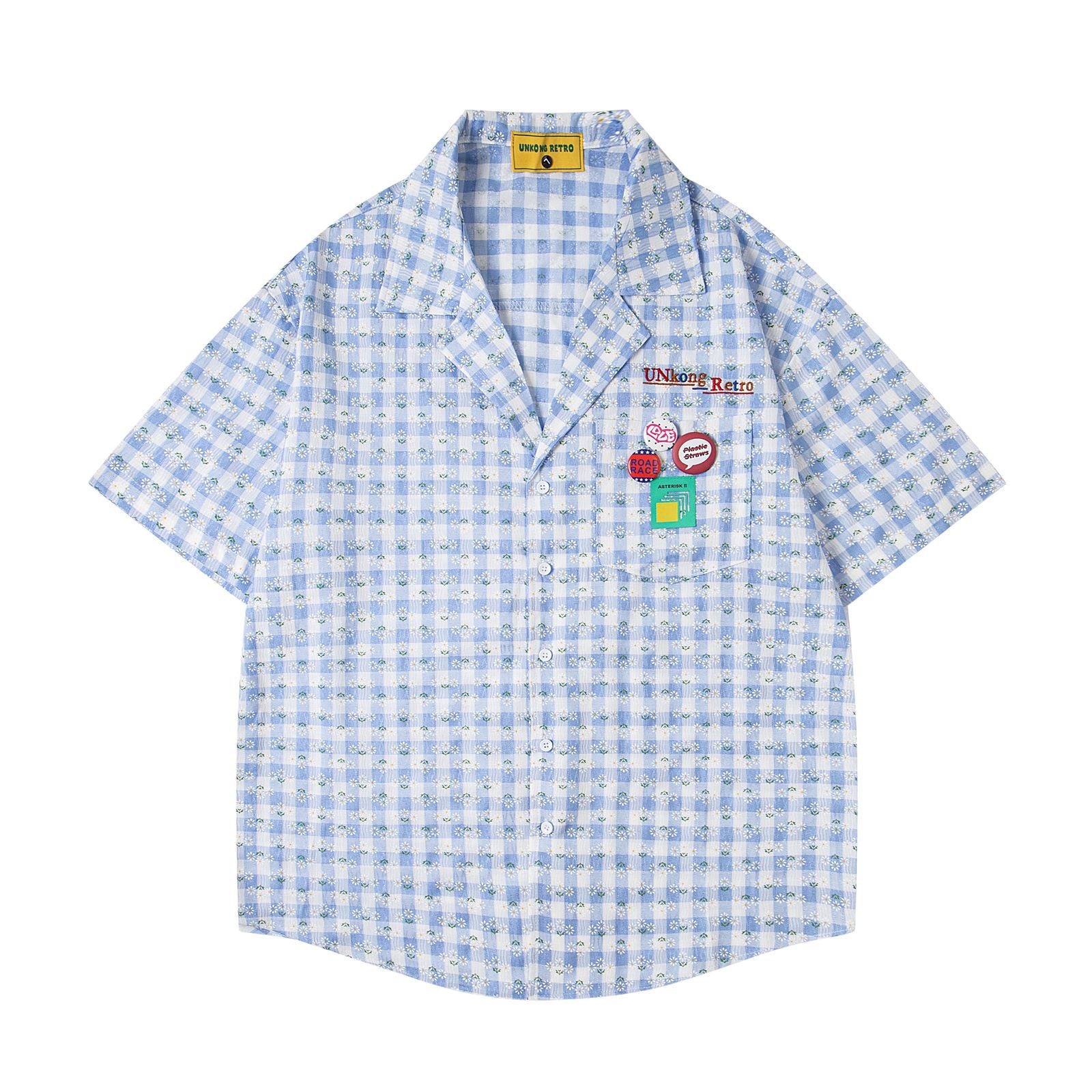 Retro Badge Decorative Design Short Sleeve Shirt