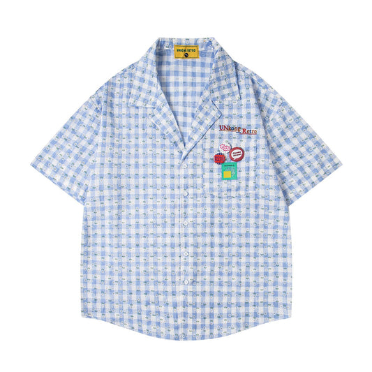 Retro Badge Decorative Design Short Sleeve Shirt