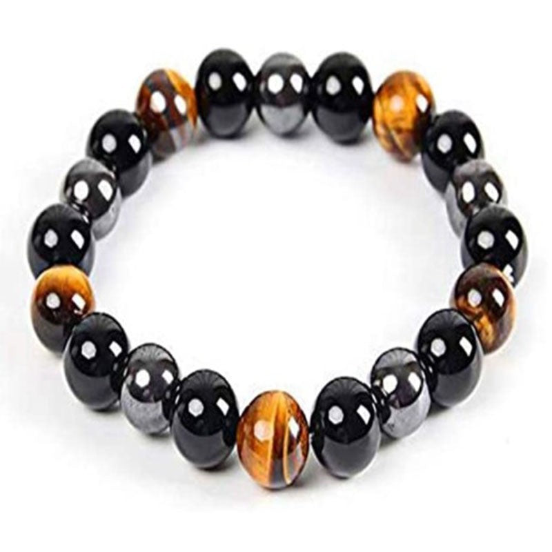 8mm Tiger Eye Black Gallstone Beaded Adjustable Bracelet
