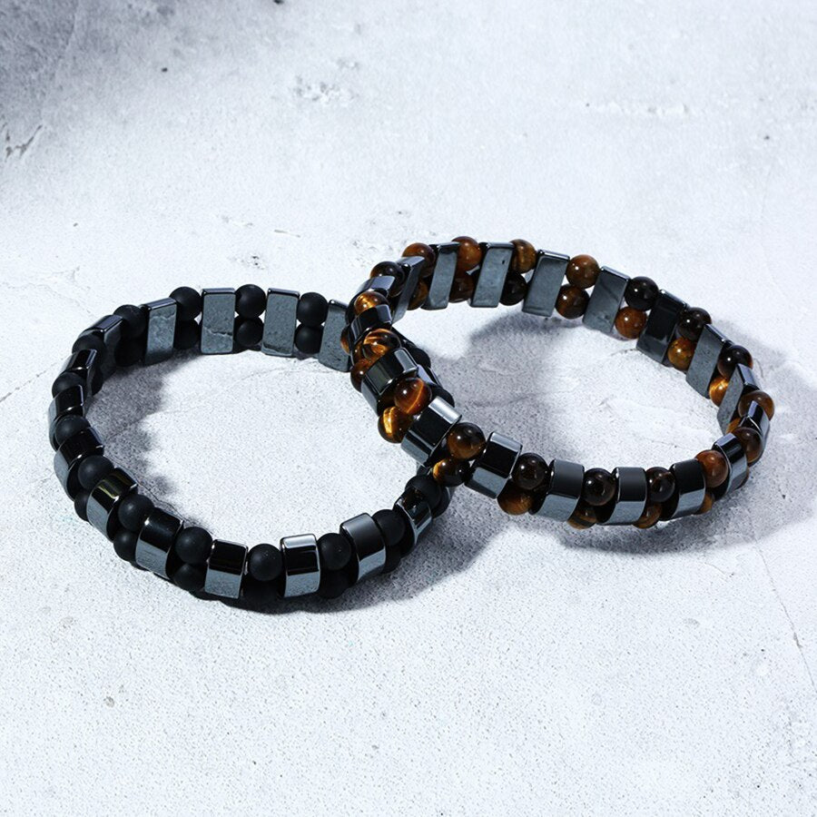 Double Hematite Tiger's Eye Charm Bracelets