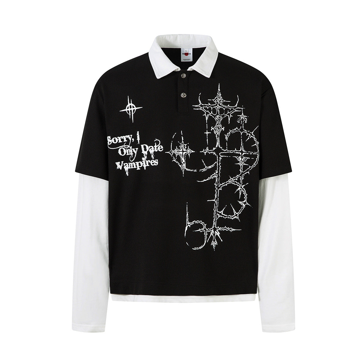 Fake Two Waffle Collar Long Sleeve T-Shirts for Men