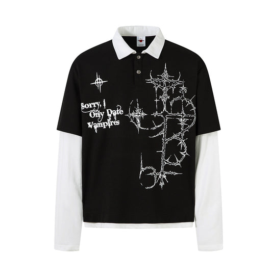 Fake Two Waffle Collar Long Sleeve T-Shirts for Men