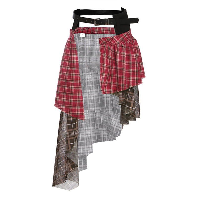 Retro Checkered Irregular Versatile Skirt for Women