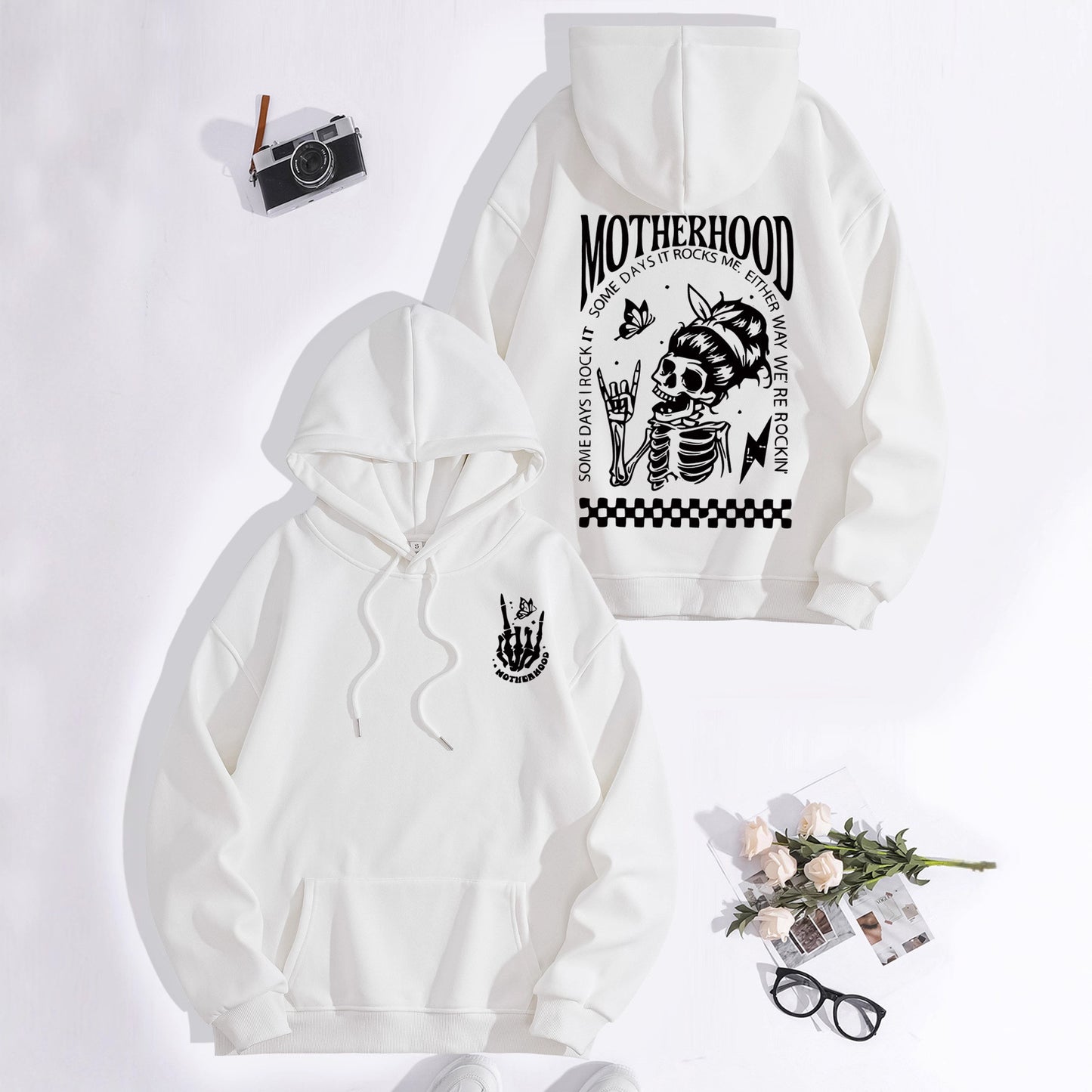 Printed Hoodie with Mother-Themed Pattern