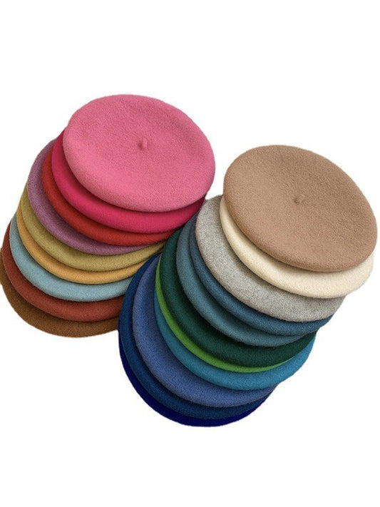 Retro Candy Colored Wool Beret - Harajuku Style