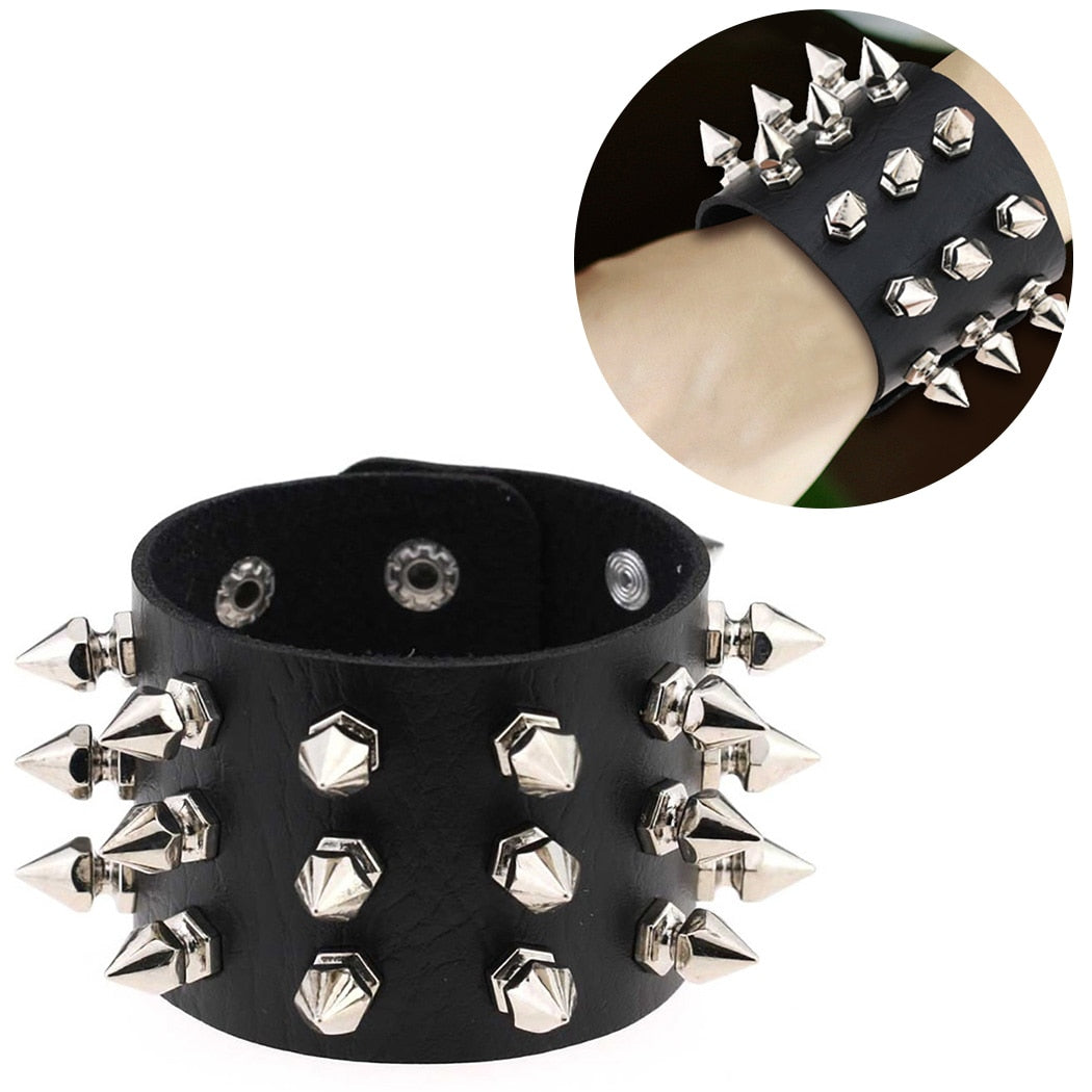 Punk Gothic Spiked Leather Cuff Bracelet