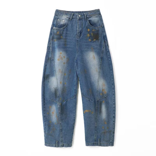 Playful Graffiti Curved Knife Jeans for Men