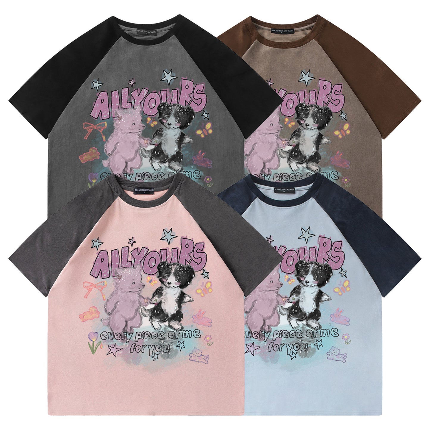 Little Bear Dog Printed Short Sleeve — Harajuku Style Loose Cotton Tee
