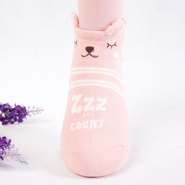 Kawaii Cat & Dog Cotton Socks for Women - Summer Boat Style