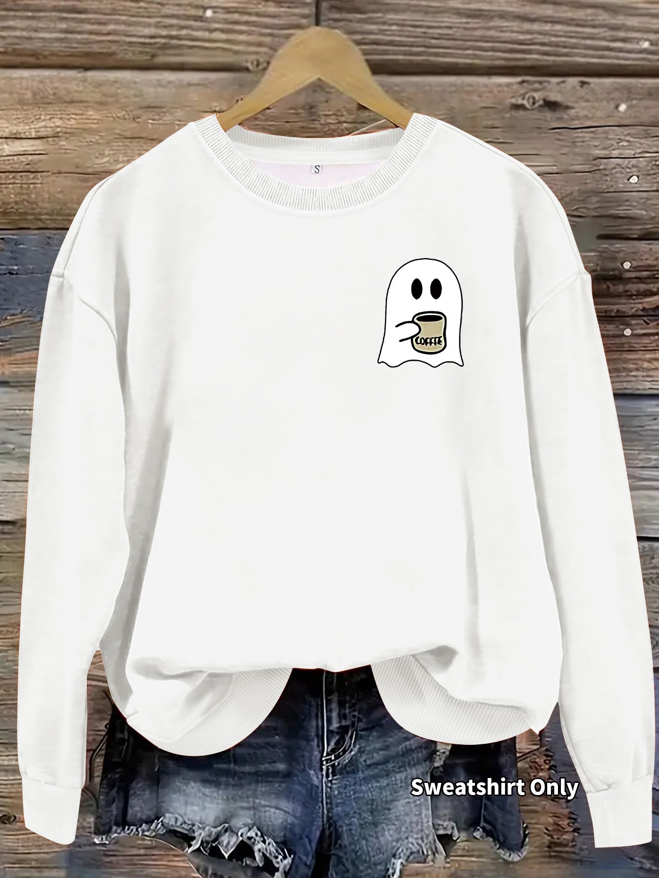Casual Round Neck Long Sleeve Sweatshirt with Ghost Print