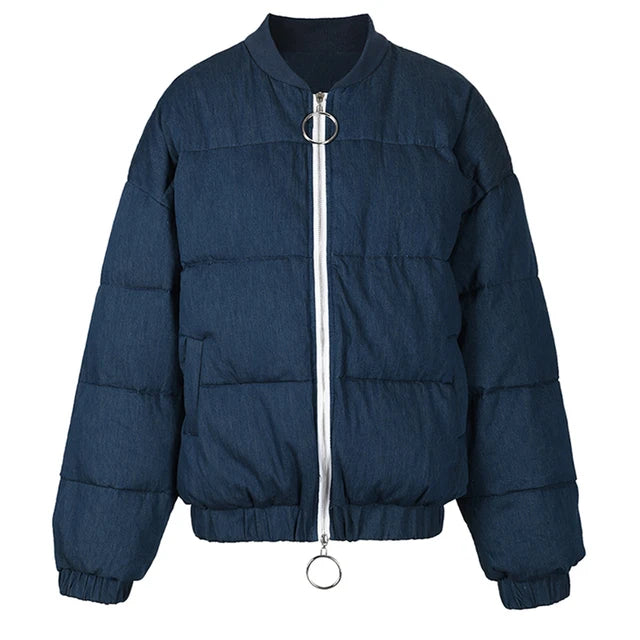 Harajuku Style Blue Denim Oversized Warm Down Jacket