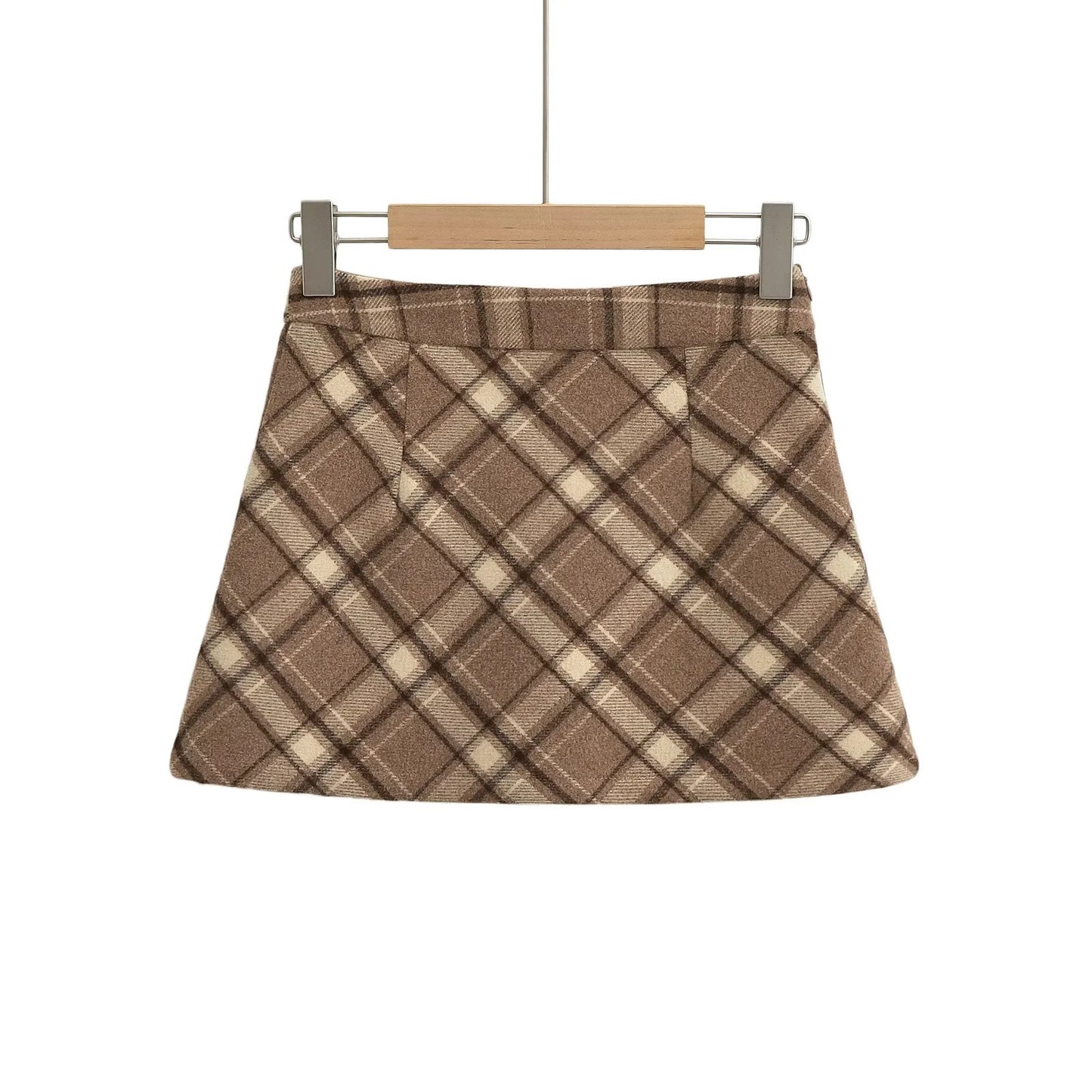 Color Blocked Plaid Wool Skirt