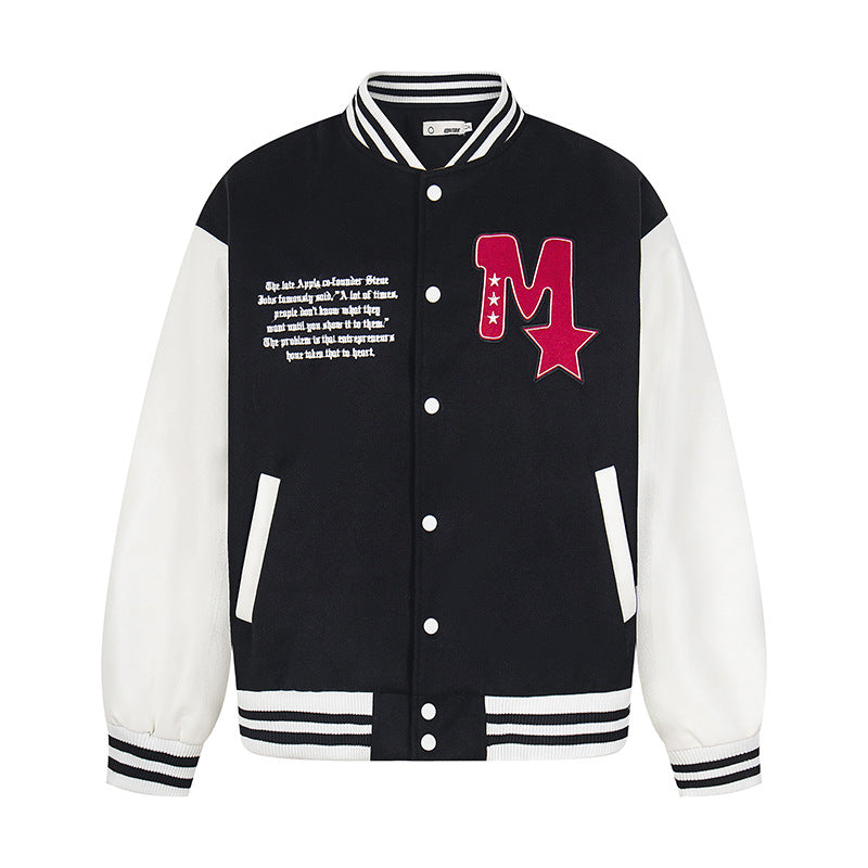 Letter Embroidered Baseball Jacket Color Block Couple Outwear
