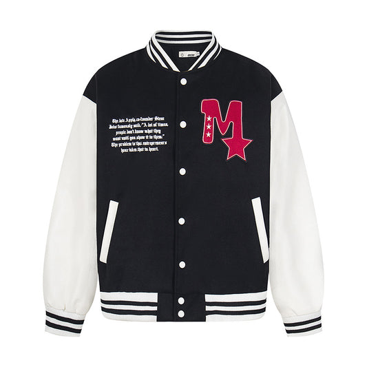 Letter Embroidered Baseball Jacket Color Block Couple Outwear
