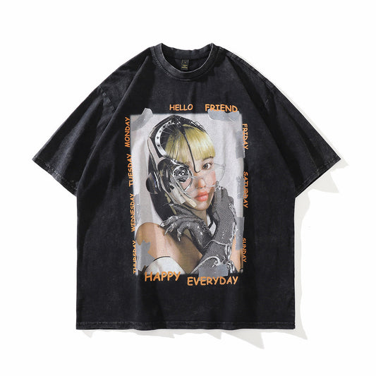 Vintage Distressed Cotton Harajuku Style T-Shirt for Men