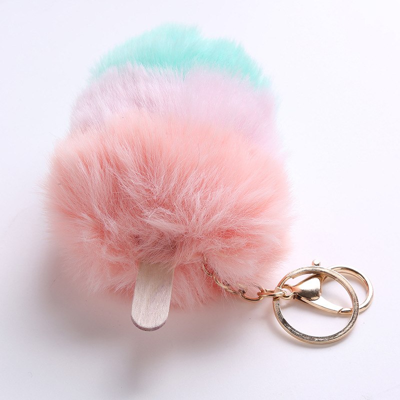 Fluffy Faux Fur PomPom Ice Cream Keychain