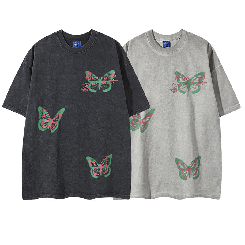 Harajuku Style Fluorescent Butterfly Crew Neck T-Shirt