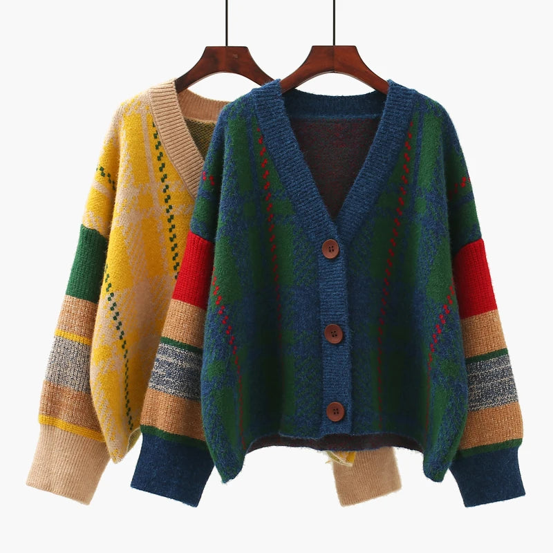 Women's Vintage Loose V Neck Cardigan - Harajuku Style