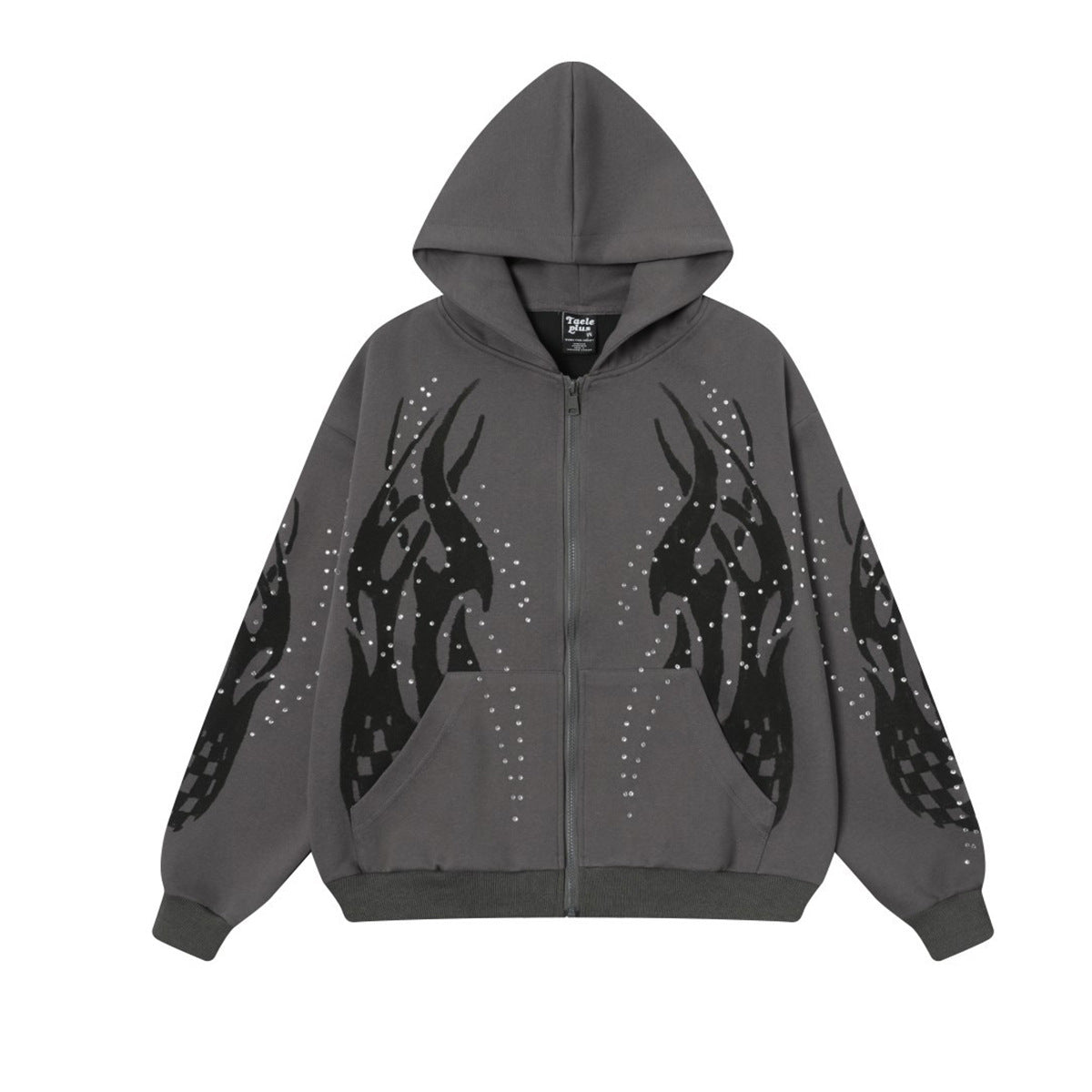 Flame Rhinestone Cardigan Zipper Hoodie