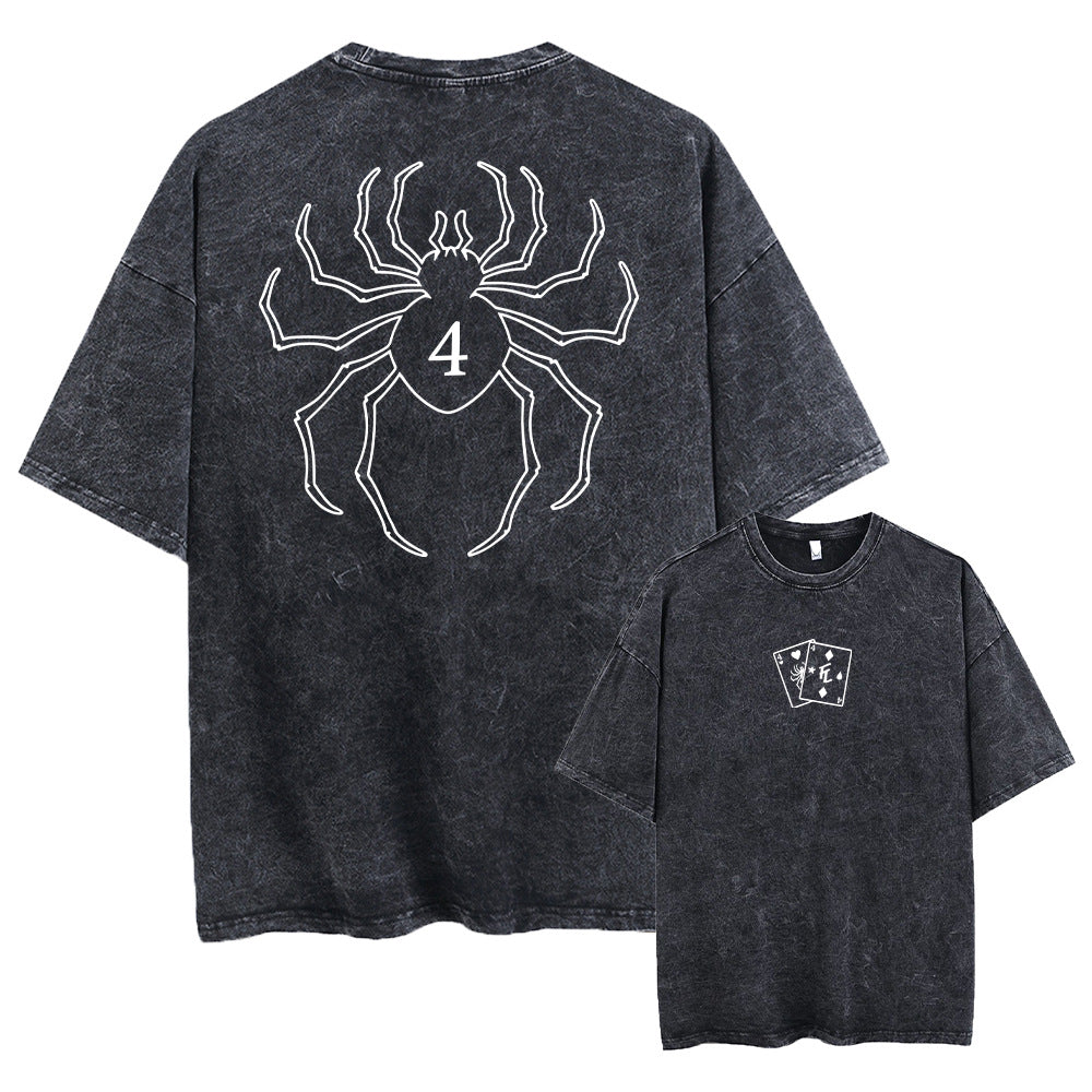 Printed Retro Washed Cotton T-Shirt Clothing