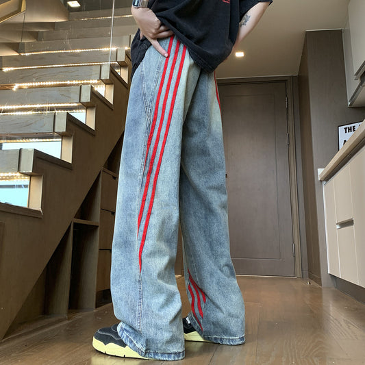 Playful Color Blocked Striped Design Jeans
