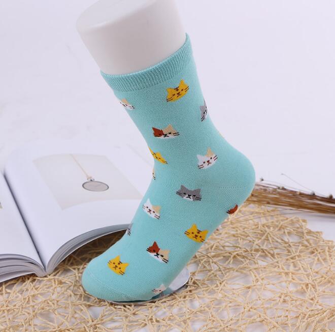 Kawaii Cartoon Cat Print Socks - Cute Cotton Socks for Women